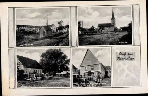 Ak Obermöllern Lanitz Hassel Tal in Sachsen Anhalt, Gasthaus zur guten Quelle, Kirche