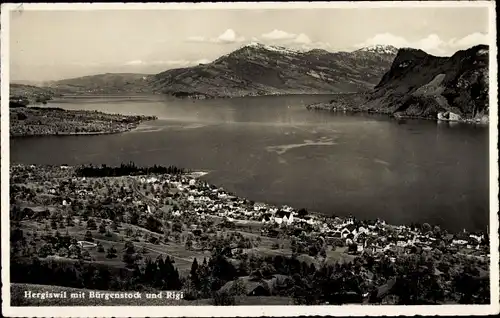 Ak Hergiswil Kt Nidwalden, Gesamtansicht, Bürgenstock, Rigi