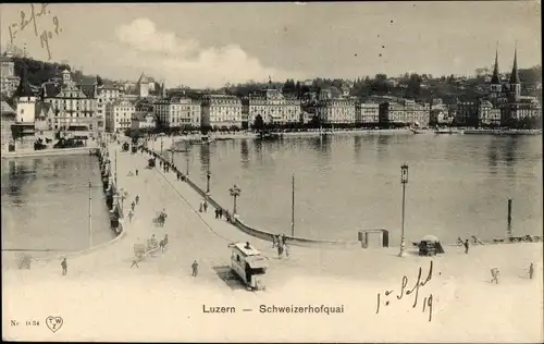 Ak Luzern Stadt Schweiz, Schweizerhofquai, Straßenbahn