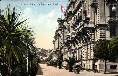 Ak Luzern Stadt Schweiz, Hotel National und Quai, Palmen