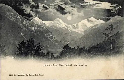 Ak Interlaken Kanton Bern Schweiz, Heimwehfluh, Eiger, Mönch, Jungfrau