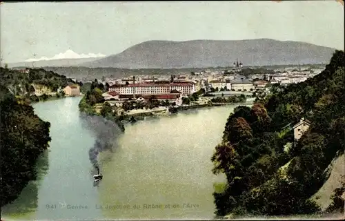 Ak Genève Genf Schweiz, La Jonction du Rhône et de L'Arve