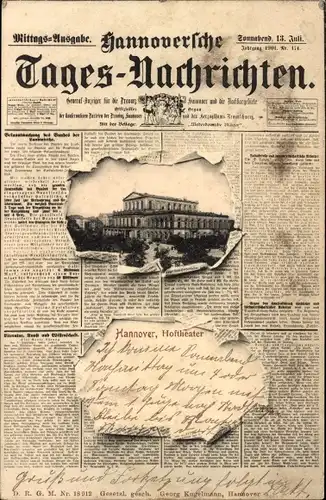 Zeitungs Ak Hannover, Hoftheater, Hannoversche Tages-Nachrichten