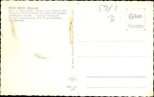 Ak Balve im Sauerland, Haus Recke im Rönnetal, Garten, Reckenhöhle Paradies