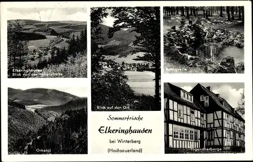 Ak Elkeringhausen Winterberg im Sauerland, Panorama, Jugendherberge, Orketal, Ruhrquelle