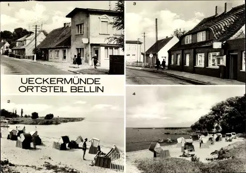 Ak Bellin Ueckermünde in Vorpommern, Gaststätte Dorfkrug, Partie am Strand, Glödes Gaststätte