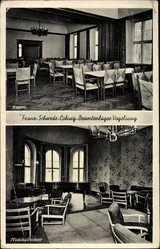 Ak Vogelsang Warsin Vorpommern, Franz Schwede Coburg Beamtenlager, Kasino, Musikzimmer