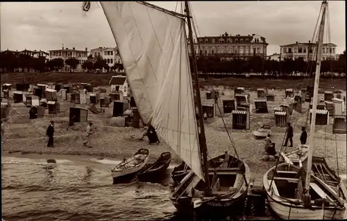 Ak Ostseebad Ahlbeck, Strand, Segelboote, Strandkörbe