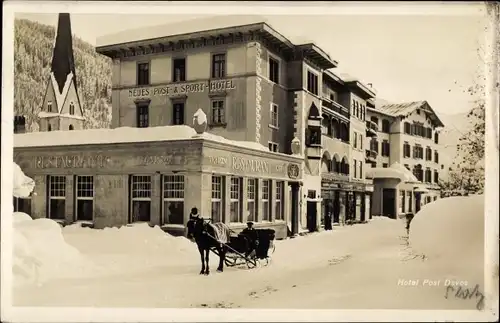 Ak Davos Kanton Graubünden, Hotel Post, Schlittengespann, Winter