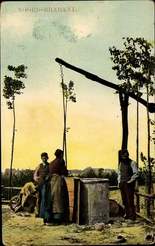 Ak Nordbrabant Niederlande, Wasserschöpfer, Dorfleben, Brunnen
