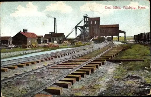 Ak Pittsburg Kansas USA, Coal Mine, Eisenbahnschienen