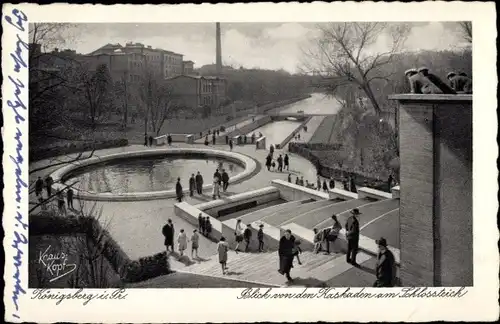 Ak Kaliningrad Königsberg Ostpreußen, Blick von den Kaskaden am Schlossteich