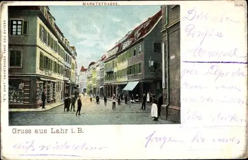 Ak Lahr im Schwarzwald Baden, Marktstraße, Passanten