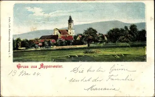 Ak Appenweier in Baden Schwarzwald, Teilansicht mit Kirche