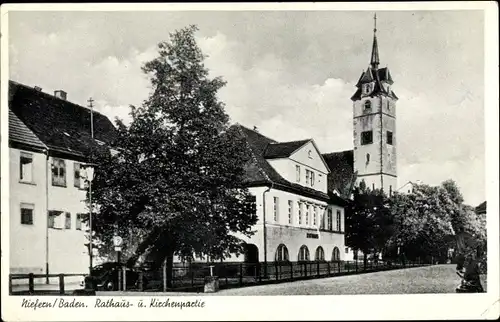 Ak Niefern in Baden, Rathaus, Kirche