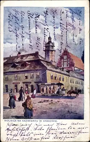 Künstler Ak Kraków Krakau Polen, Kazimierz, Pferdestraßenbahn