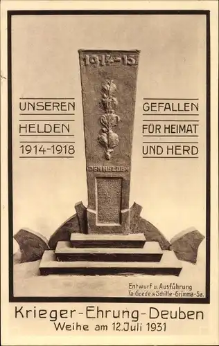 Ak Deuben Bennewitz Sachsen, Kriegerdenkmal, Weihe 1931