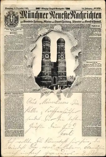 Zeitungs Ak München Bayern, Münchner Neueste Nachrichten, Kirche