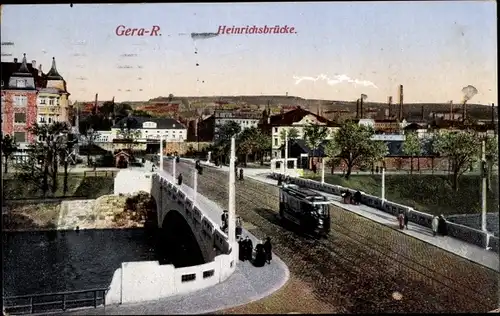 Ak Gera in Thüringen, Heinrichsbrücke, Straßenbahn