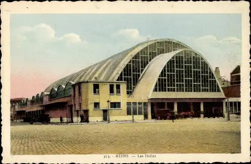 Ak Reims Marne, les Halles