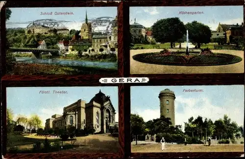 Ak Gera in Thüringen, Schloss Osterstein, Küchengarten, Fürstliches Theater, Ferberturm