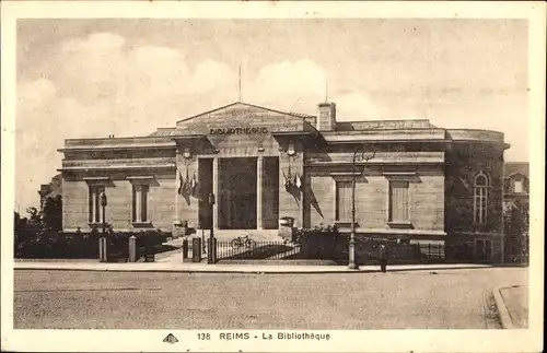 Ak Reims Marne, La Bibliotheque