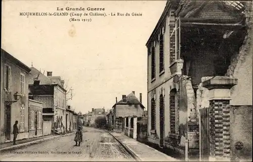 Ak Mourmelon le Grand Marne, la Rue du Genie, Ruins Mars 1919