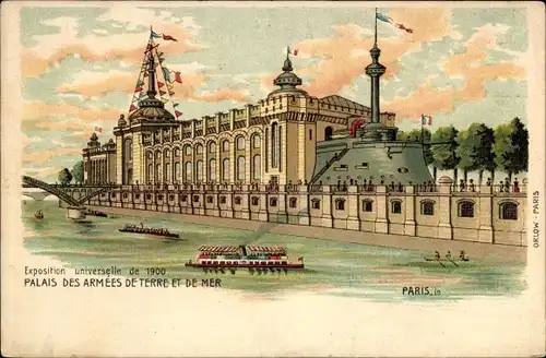 Litho Paris, Weltausstellung 1900, Palast der Land- und Seearmeen