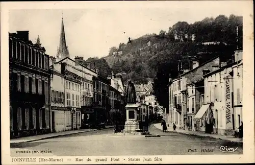 Ak Joinville Haute Marne, Rue du grand Pont, Statue Jean Sire