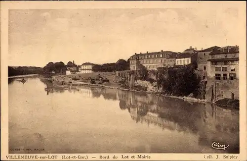 Ak Villeneuve sur Lot Lot et Garonne, Rand des Lot und Rathaus