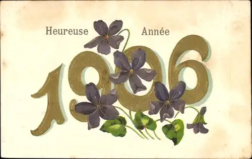 Präge Ak Glückwunsch Neujahr 1906, Blumen