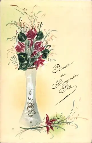 Handgemalt Ak Glückwunsch Geburtstag, Blumen in einer Vase