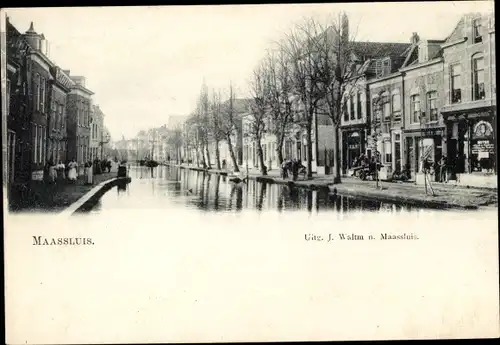 Ak Maassluis Südholland, Blick auf den Kanal