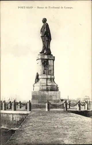 Ak Port Said Ägypten, Statue de Ferdinand de Lesseps