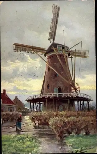 Künstler Ak Gerstenhauer, J. G., niederländische Windmühle