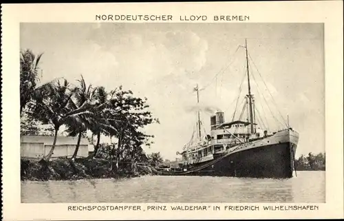 Ak Friedrich Wilhelmshafen Madang, Reichspostdampfer Prinz Waldemar, Norddeutscher Lloyd Bremen