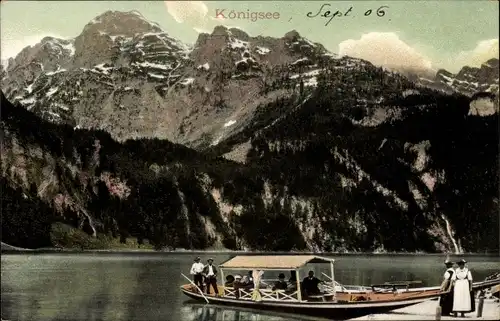 Ak Königsee Königssee Oberbayern, Seepartie, Boot, Gebirge