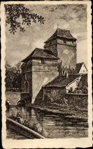 Ak Nördlingen in Schwaben, Berger Tor, Brücke