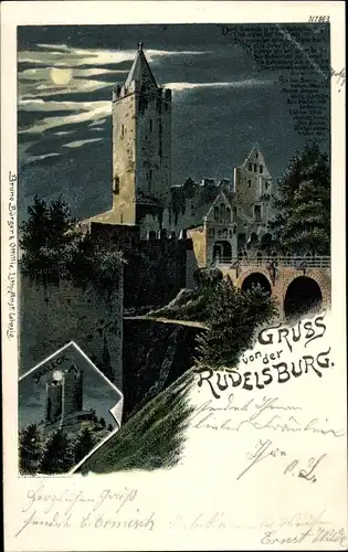 Mondschein Litho Bad Kösen Naumburg an der Saale, Rudelsburg, Nacht