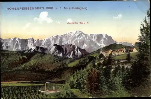 Ak Hohenpeißenberg Peißenberg Oberbayern, Panorama, Zugspitze