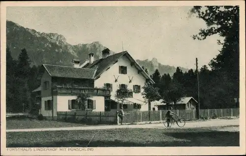 Ak Linderhof Ettal Oberbayern, Forsthaus mit Pürschling
