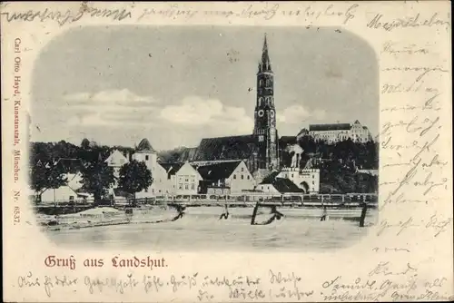 Ak Landshut in Niederbayern, Ortsansicht, Wehr