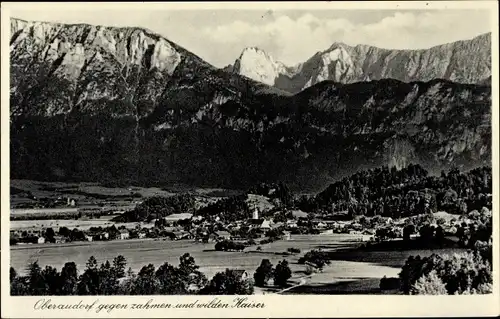 Ak Oberaudorf in Oberbayern, Panorama gegen zahmen und wilden Kaiser