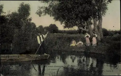 Ak Life in the Fields, Der hübsche Fährmann