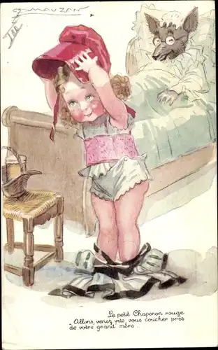 Künstler Ak Mauzan, Le Petit Chaperon Rouge, Rotkäppchen, Wolf als Oma