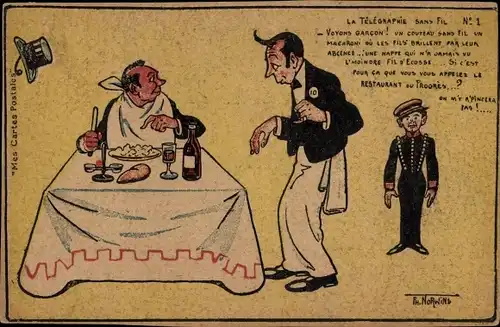 Künstler Ak Norwins, Kellner, Mann im Restaurant