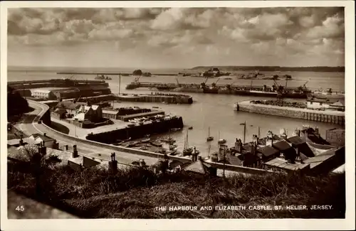 Ak Saint Helier Kanalinsel Jersey, Der Hafen, Elizabeth Castle