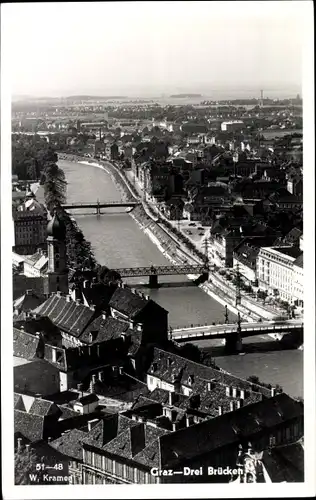Ak Graz Steiermark, 3 Brücken, Gesamtansicht