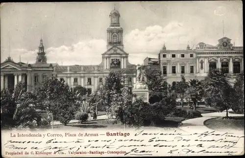 Ak Santiago de Chile, Die Intendencia und Correo, Plaza de Armas