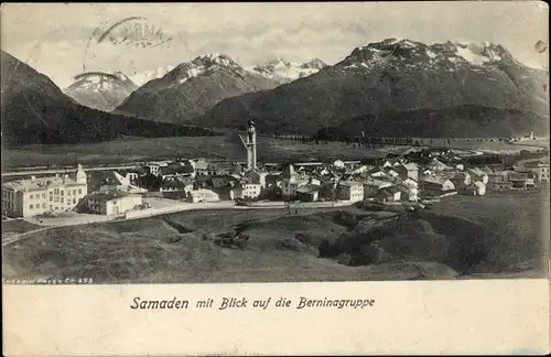 Ak Samaden Samedan Kanton Graubünden, Gesamtansicht, Berninagruppe